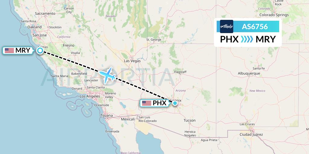 AS6756 Alaska Airlines Flight Map: Phoenix to Monterey