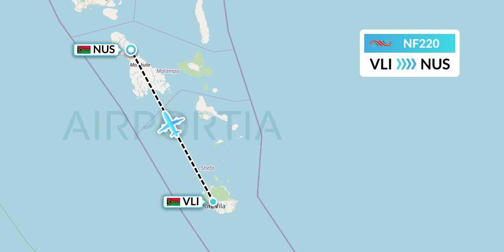 NF220 Air Vanuatu Flight Map: Port Vila to Norsup