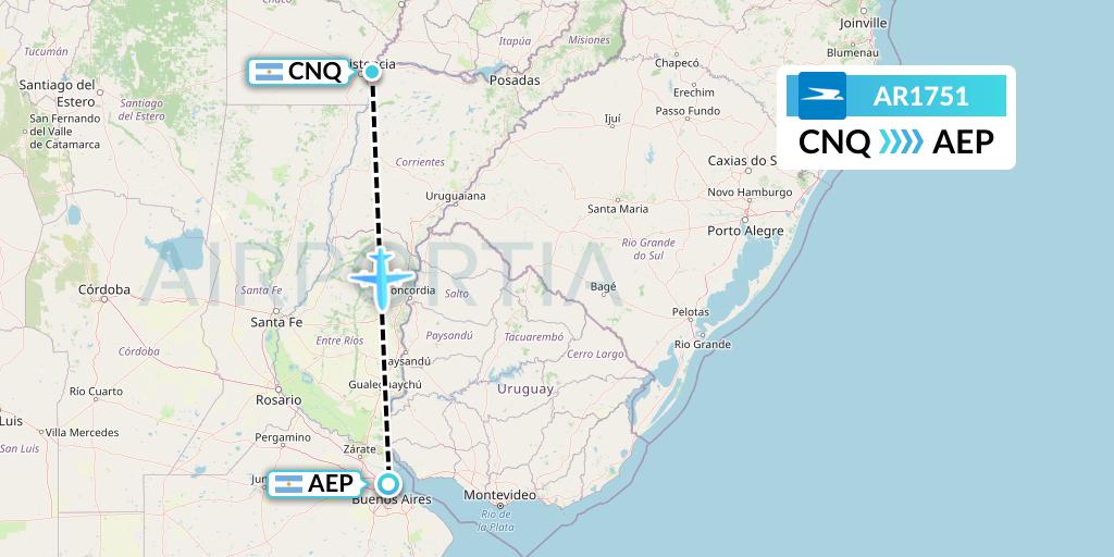AR1751 Aerolineas Argentinas Flight Map: Corrientes to Buenos Aires
