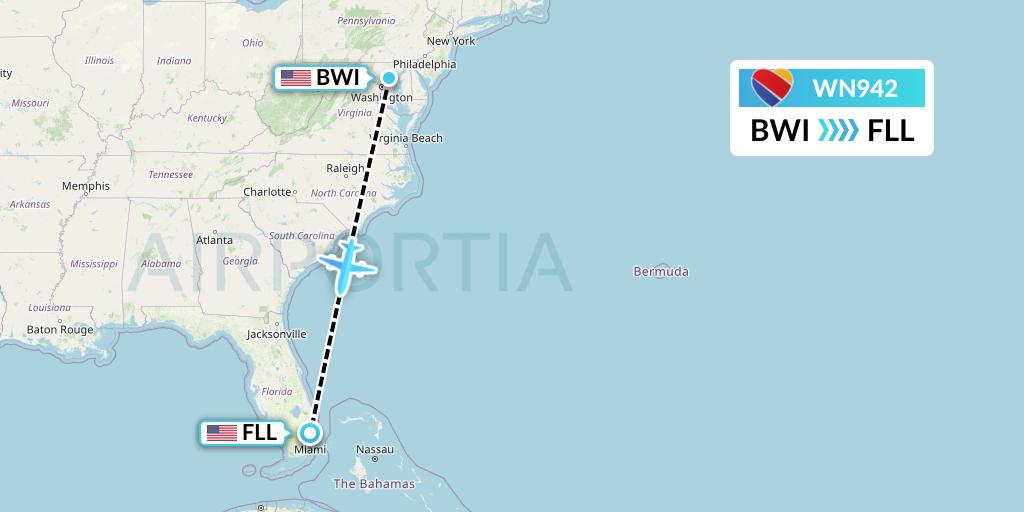WN942 Southwest Airlines Flight Map: Baltimore to Fort Lauderdale