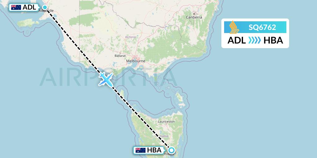 SQ6762 Singapore Airlines Flight Map: Adelaide to Hobart