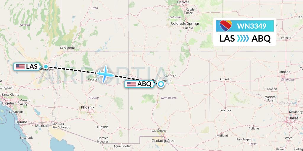 WN3349 Southwest Airlines Flight Map: Las Vegas to Albuquerque
