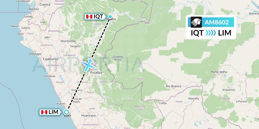 AM8602 Aeromexico Flight Map: Iquitos to Lima