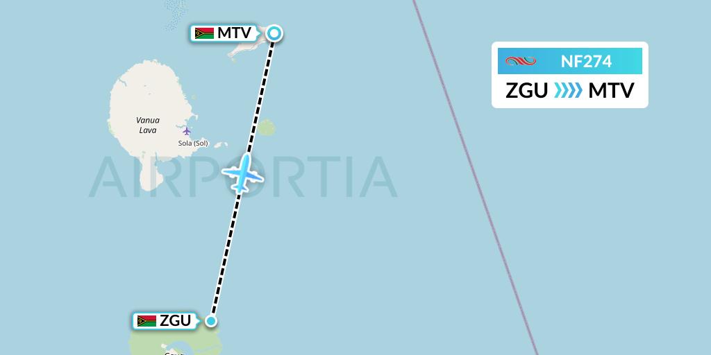 NF274 Air Vanuatu Flight Map: Gaua Island to Ablow