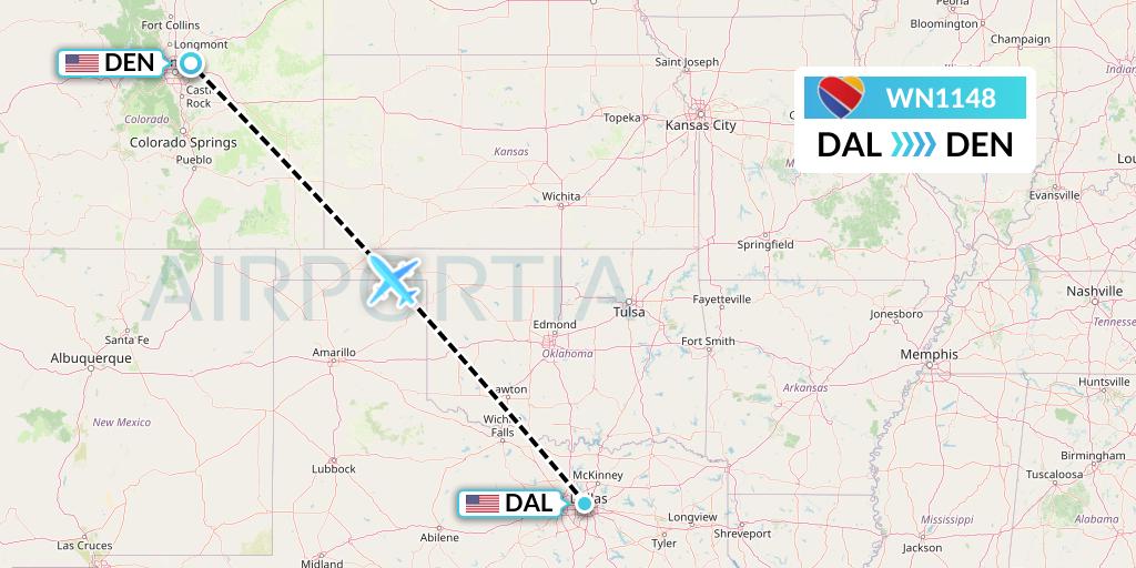 WN1148 Southwest Airlines Flight Map: Dallas to Denver