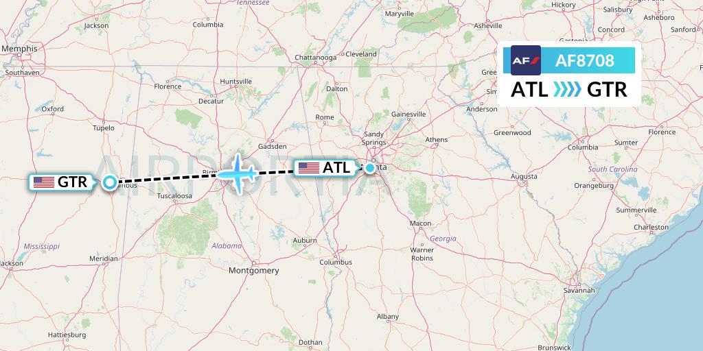 AF8708 Air France Flight Map: Atlanta to Golden Triangle