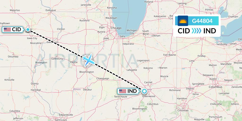 G44804 Allegiant Air Flight Map: Cedar Rapids to Indianapolis
