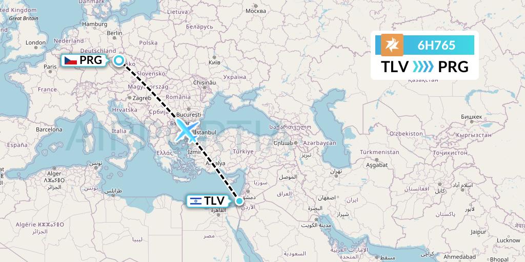 6H765 Israir Airlines Flight Map: Tel Aviv to Prague