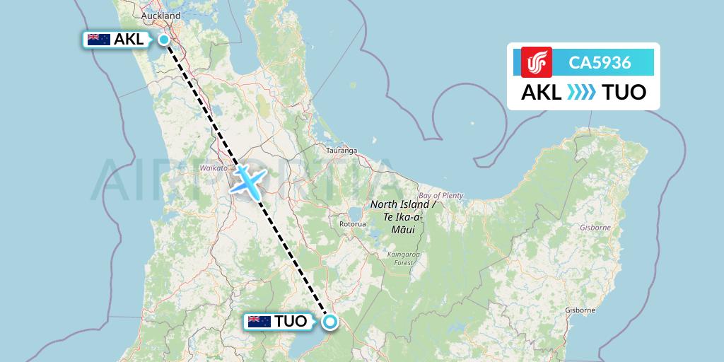 CA5936 Air China Flight Map: Auckland to Taupo