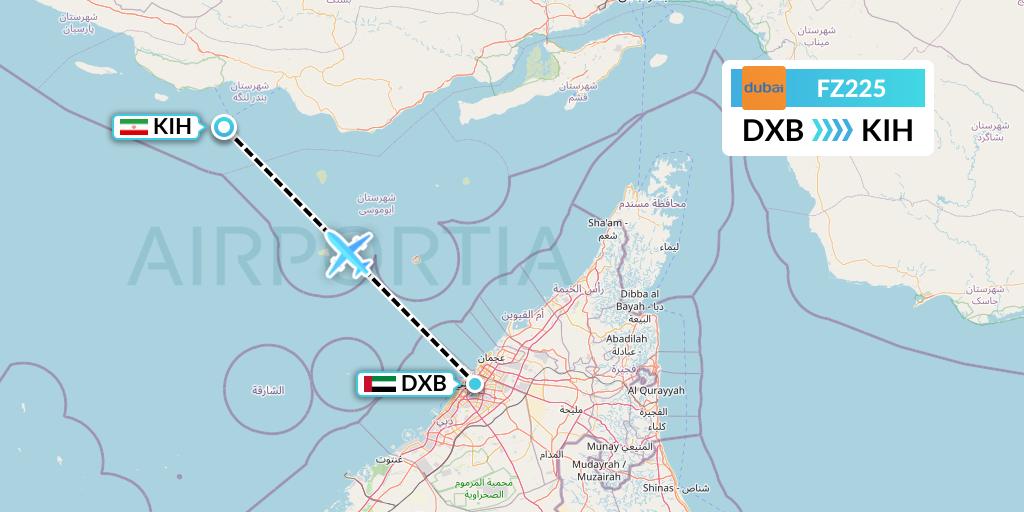 FZ225 FlyDubai Flight Map: Dubai to Kish Island