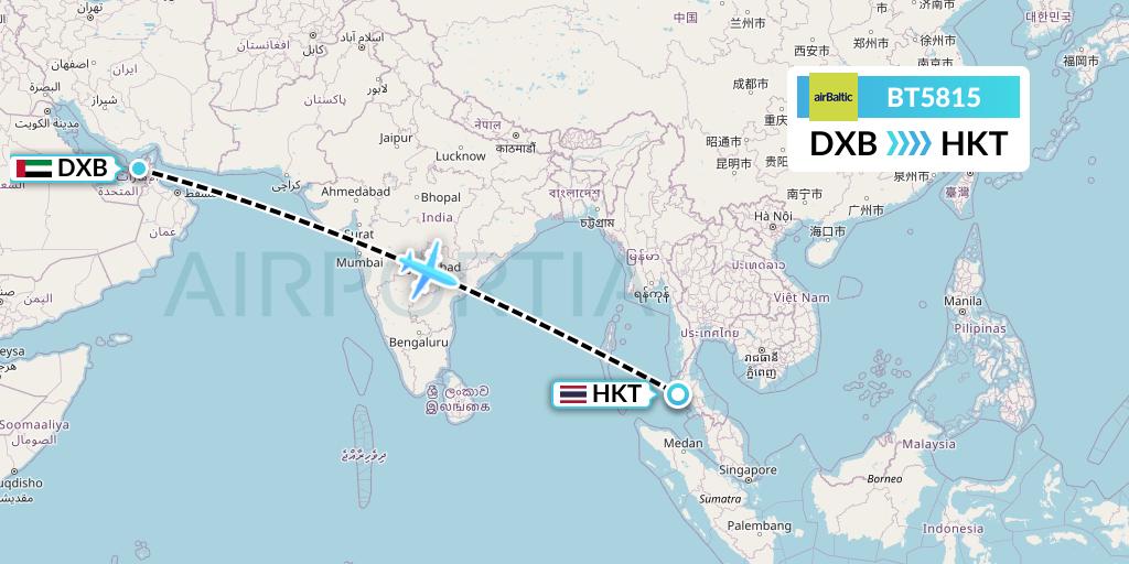 BT5815 Air Baltic Flight Map: Dubai to Phuket