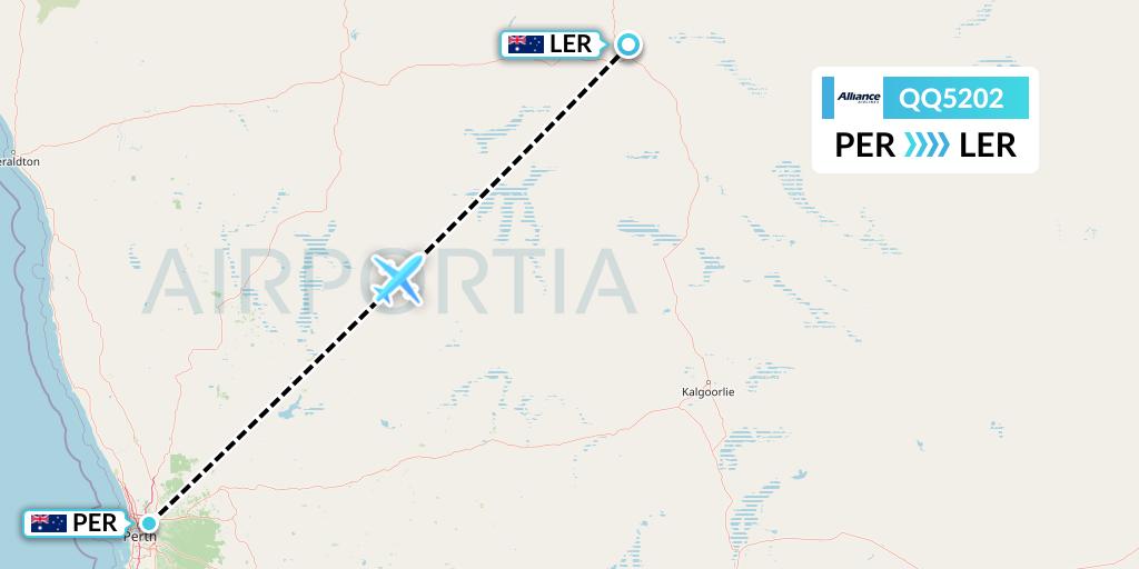QQ5202 Alliance Airlines Flight Map: Perth to Leinster