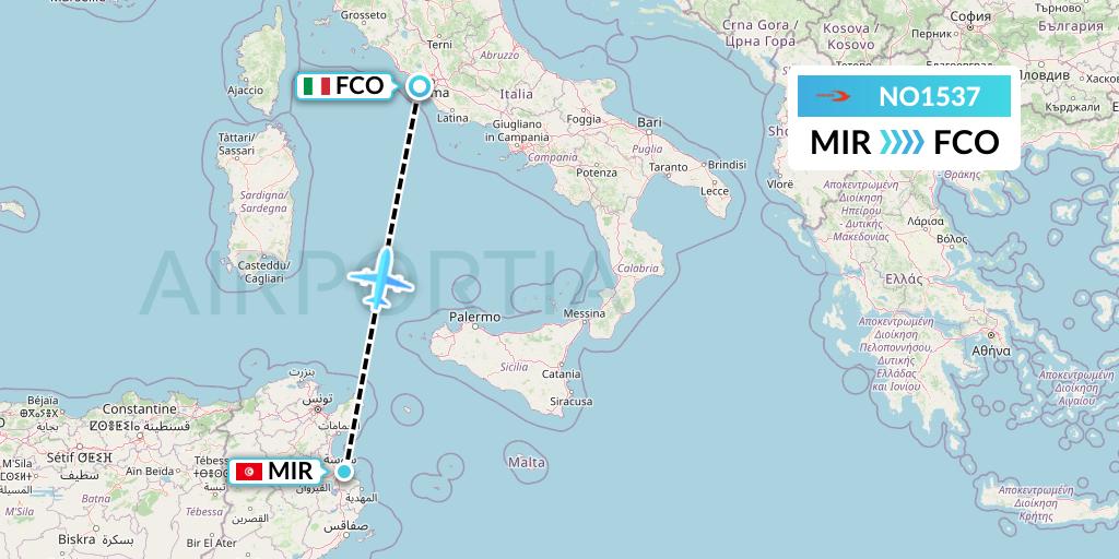 NO1537 Neos Flight Map: Monastir to Rome