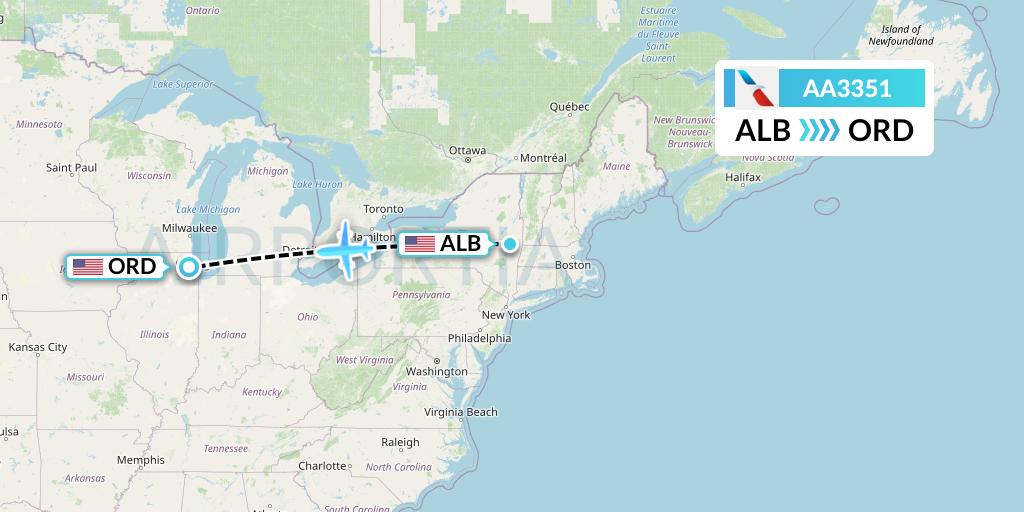 AA3351 American Airlines Flight Map: Albany to Chicago