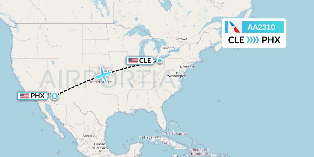 AA2310 American Airlines Flight Map: Cleveland to Phoenix