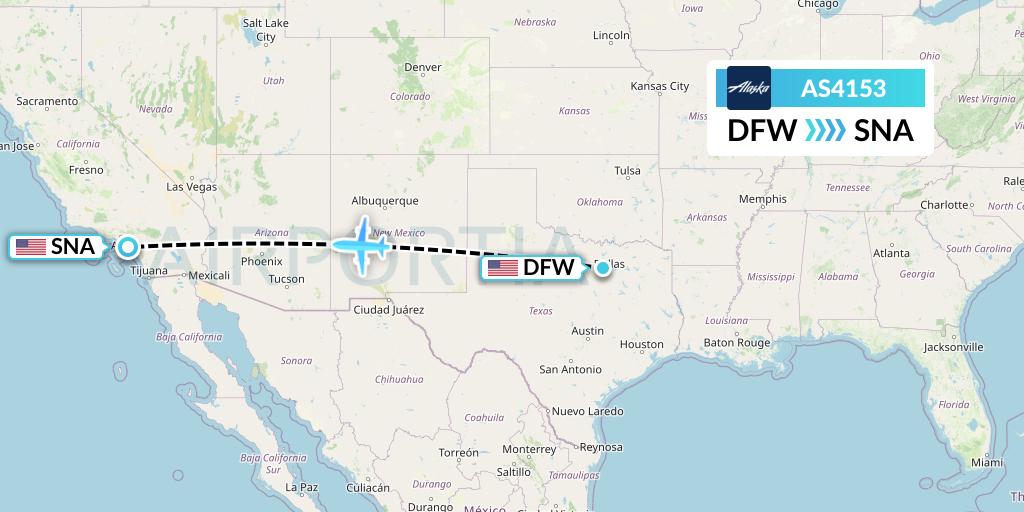 AS4153 Alaska Airlines Flight Map: Dallas to Orange County