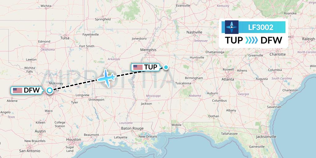 LF3002 Corporate Flight Management Flight Map: Tupelo to Dallas