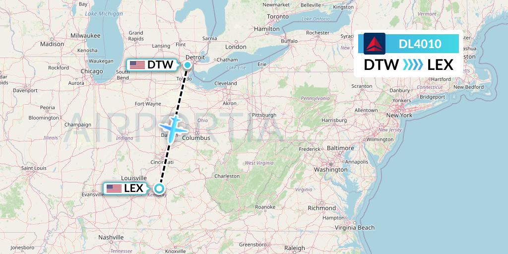 DL4010 Delta Air Lines Flight Map: Detroit to Lexington