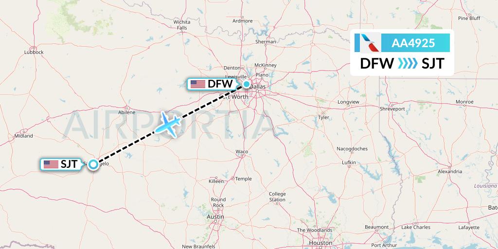 AA4925 American Airlines Flight Map: Dallas to San Angelo