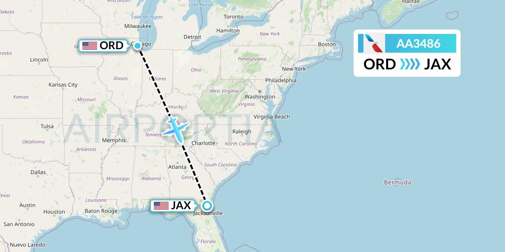 AA3486 American Airlines Flight Map: Chicago to Jacksonville