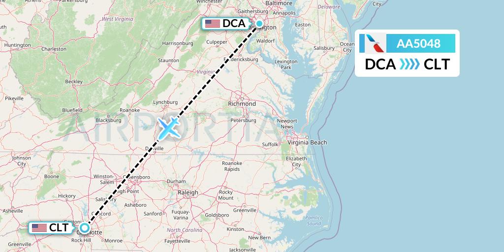 AA5048 American Airlines Flight Map: Washington to Charlotte
