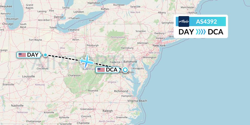 AS4392 Alaska Airlines Flight Map: Dayton to Washington