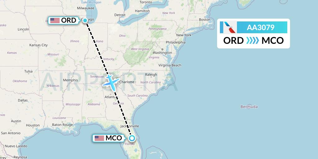 AA3079 American Airlines Flight Map: Chicago to Orlando
