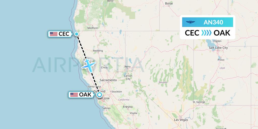 AN340 Advanced Air Flight Map: Crescent City to Oakland
