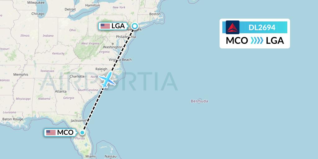 DL2694 Delta Air Lines Flight Map: Orlando to New York