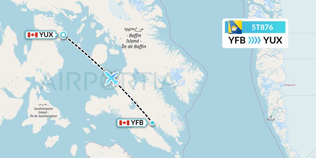5T876 Canadian North Flight Map: Iqaluit to Hall Beach
