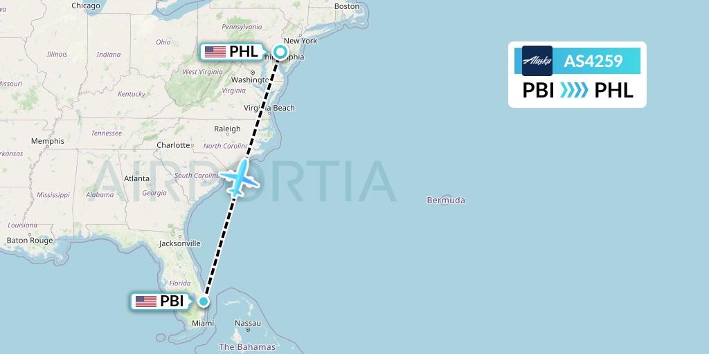 AS4259 Alaska Airlines Flight Map: West Palm Beach to Philadelphia