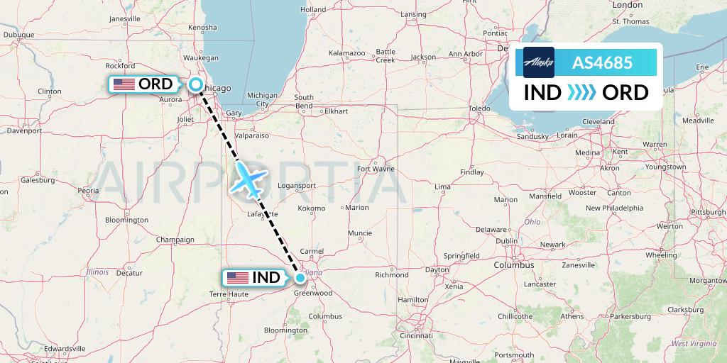 AS4685 Alaska Airlines Flight Map: Indianapolis to Chicago