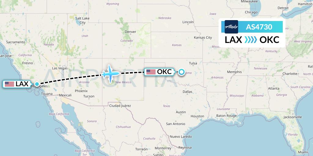 AS4730 Alaska Airlines Flight Map: Los Angeles to Oklahoma City