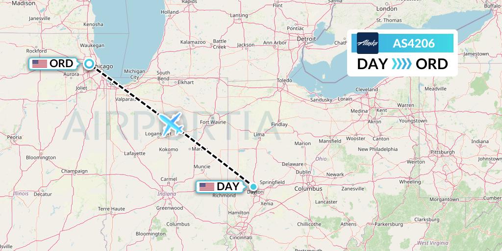 AS4206 Alaska Airlines Flight Map: Dayton to Chicago