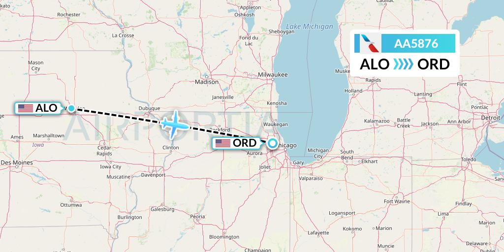 AA5876 American Airlines Flight Map: Waterloo to Chicago