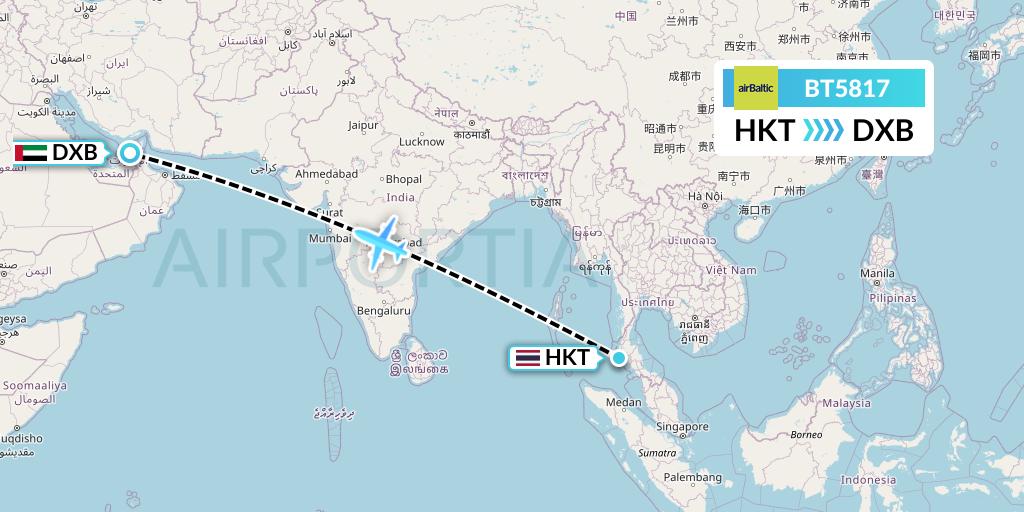 BT5817 Air Baltic Flight Map: Phuket to Dubai