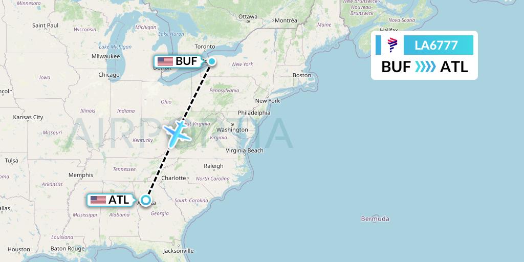 LA6777 LAN Airlines Flight Map: Buffalo to Atlanta