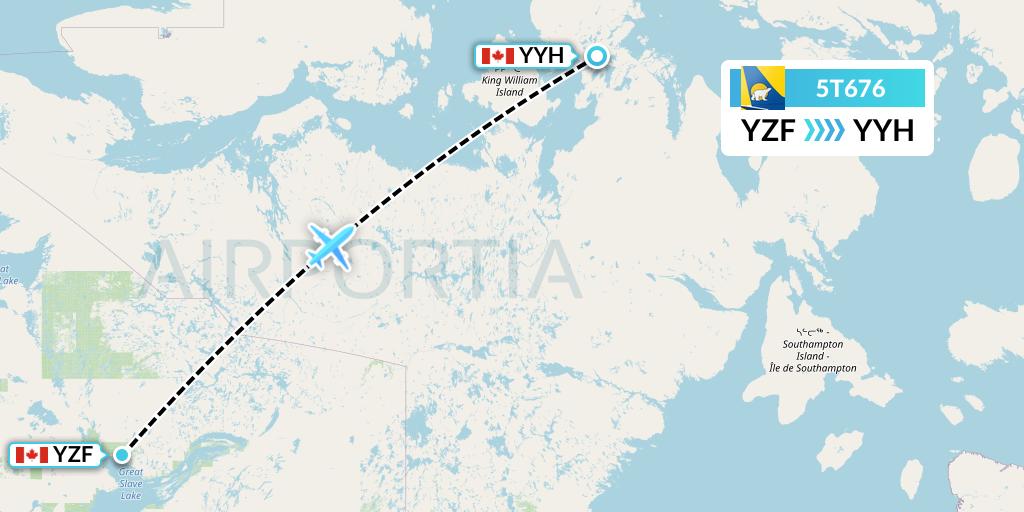 5T676 Canadian North Flight Map: Yellowknife to Taloyoak