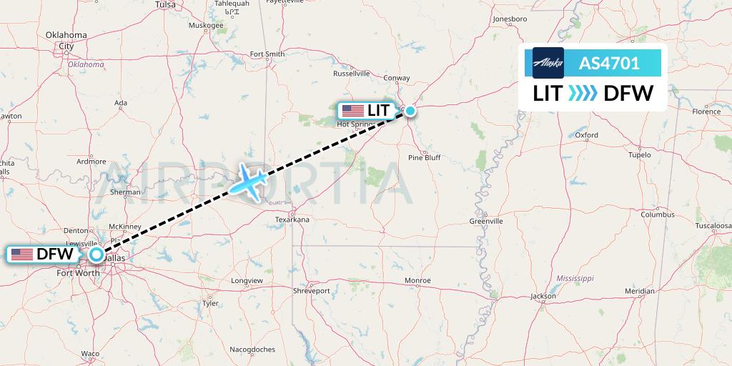 AS4701 Alaska Airlines Flight Map: Little Rock to Dallas