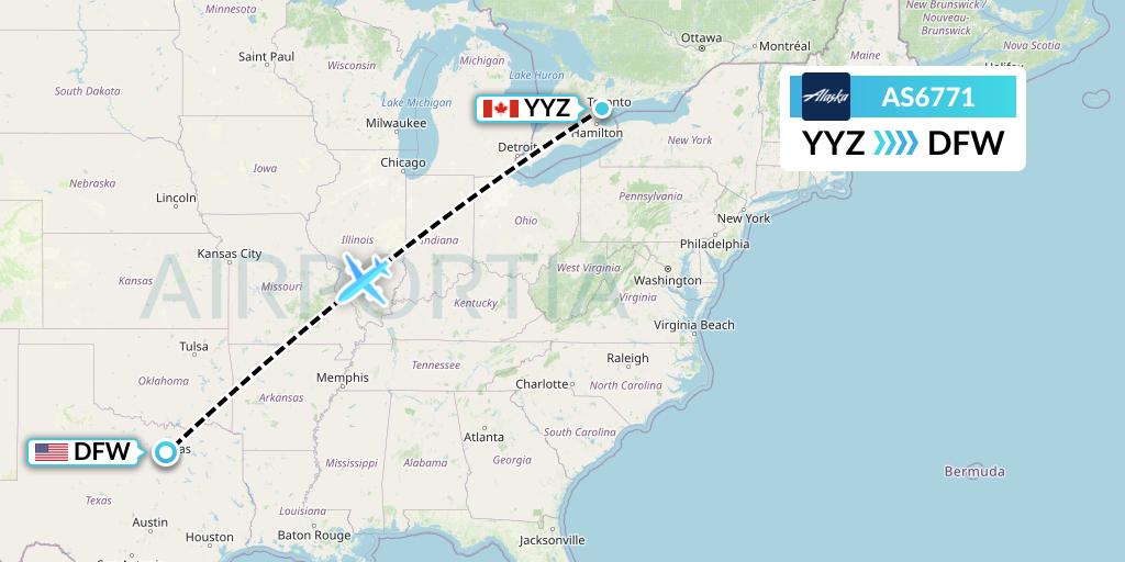 AS6771 Alaska Airlines Flight Map: Toronto to Dallas