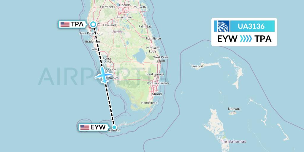UA3136 United Airlines Flight Map: Key West to Tampa