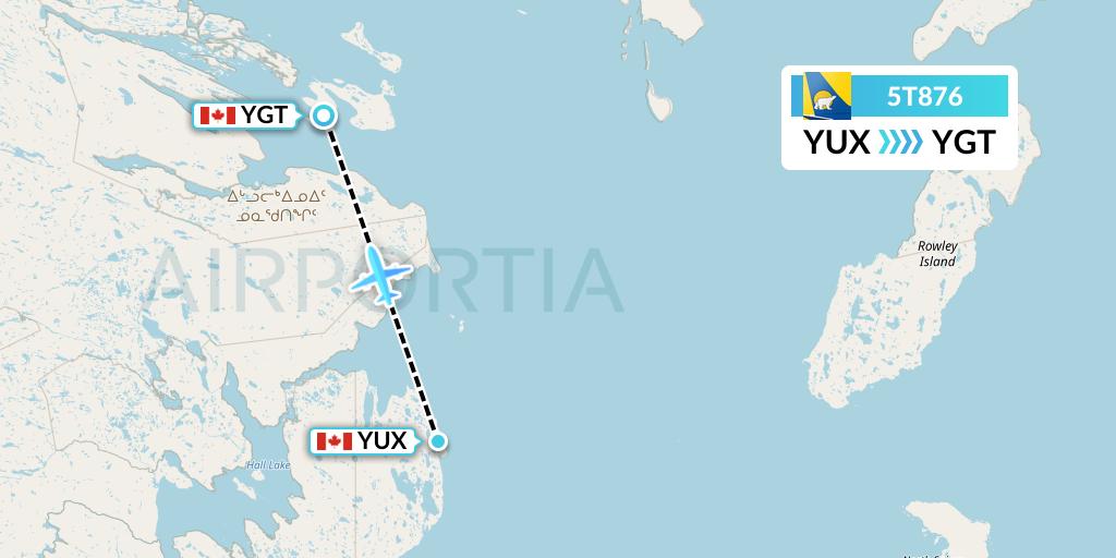 5T876 Canadian North Flight Map: Hall Beach to Igloolik
