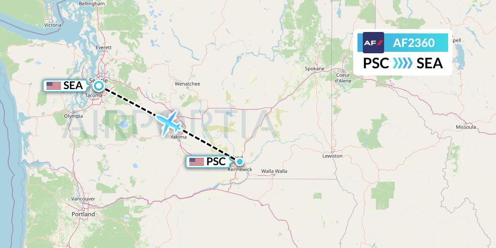 AF2360 Air France Flight Map: Pasco to Seattle
