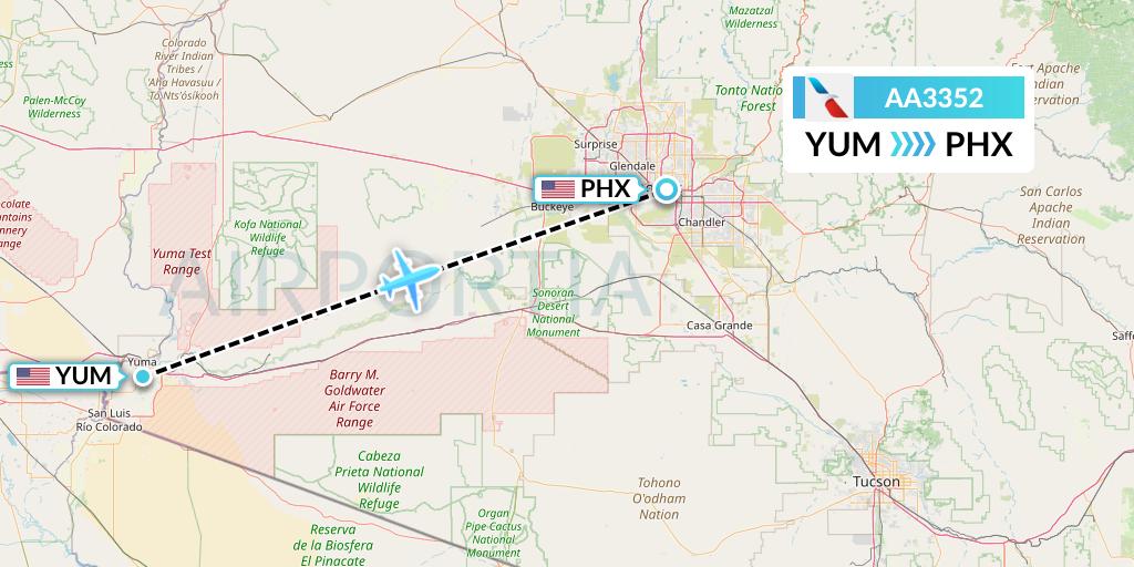 AA3352 American Airlines Flight Map: Yuma to Phoenix
