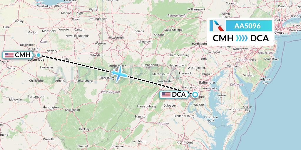 AA5096 American Airlines Flight Map: Columbus to Washington