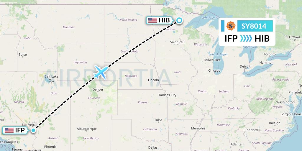 SY8014 Sun Country Airlines Flight Map: Bullhead City to Hibbing