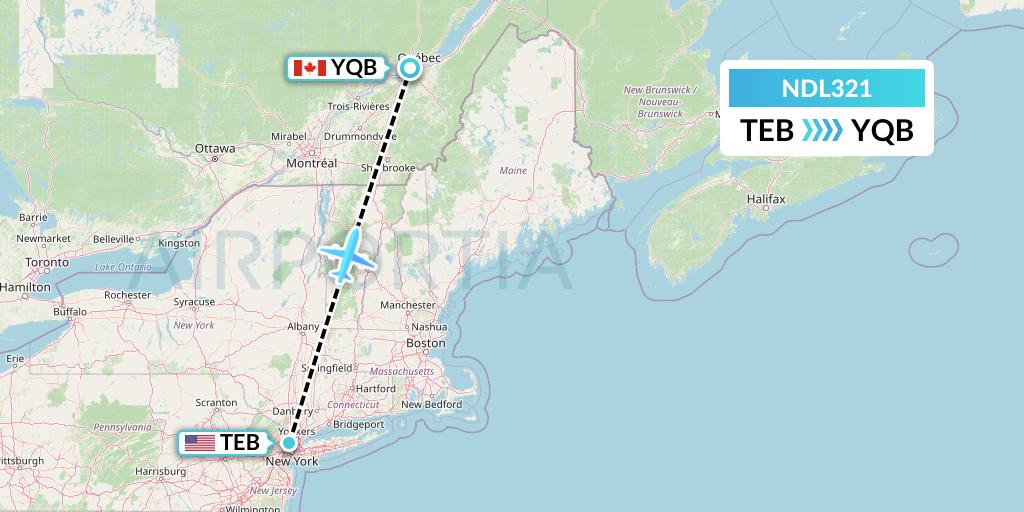 NDL321 Chrono Aviation Flight Map: Teterboro to Quebec