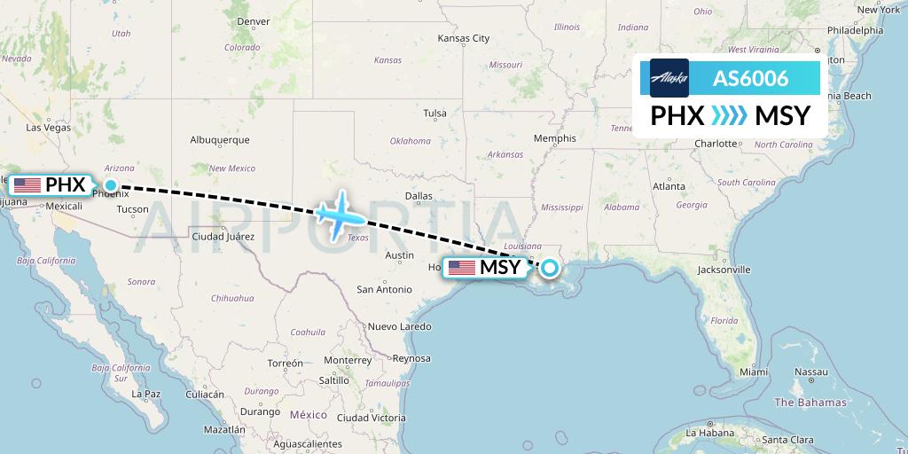AS6006 Alaska Airlines Flight Map: Phoenix to New Orleans