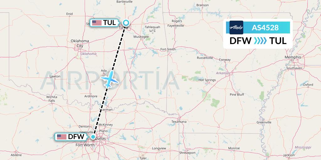 AS4528 Alaska Airlines Flight Map: Dallas to Tulsa