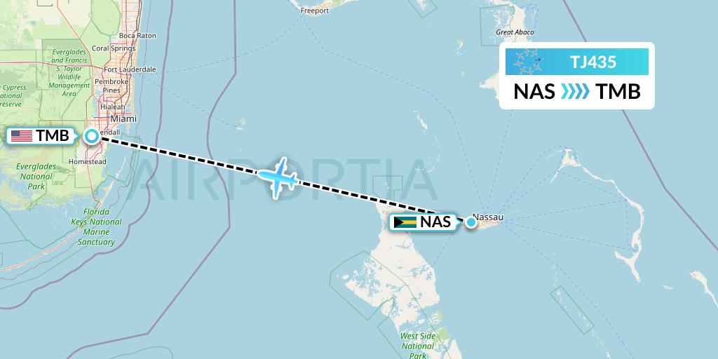 TJ435 Tradewind Aviation Flight Map: Nassau to Miami